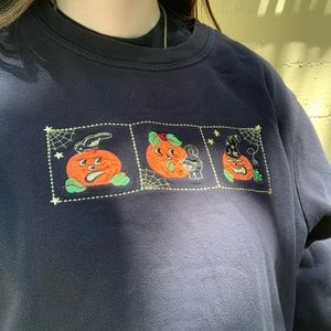VTG Embroidered Halloween Sweatshirt XXL